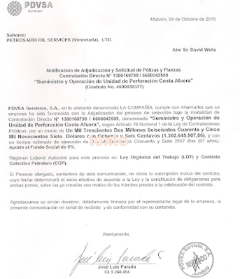 notificacion de adjudicacion de gabarra pdvsa