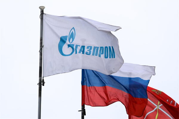 Bandera de Gazprom y Rusia. 