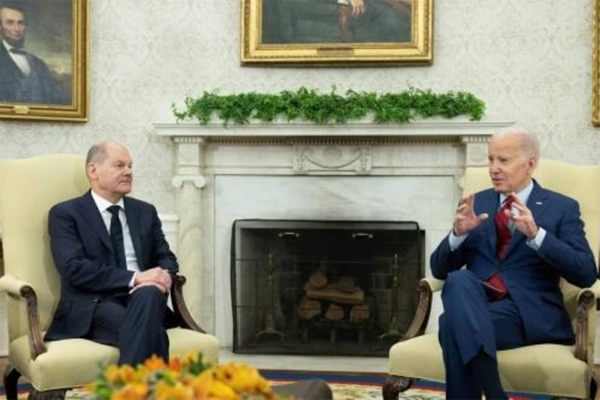 El presidente estadounidense Joe Biden y el canciller alemán Olaf Scholz el 3 de marzo de 2023 en la Casa Blanca