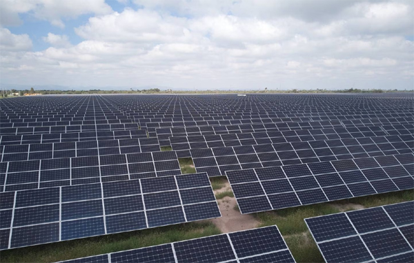 Paneles fotovoltaicos en una planta de energía solar.