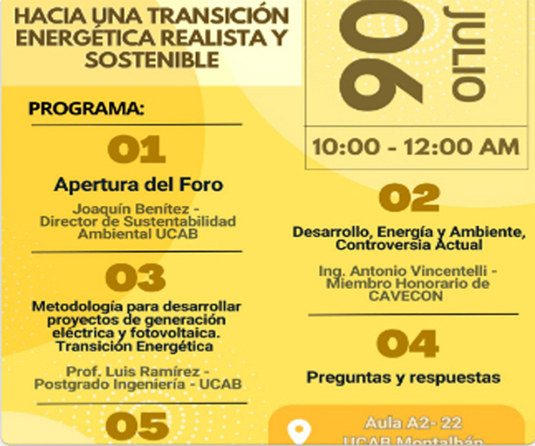 Foro: Hacia una Transición Energética Realista y Sostenible. Jueves 06 de Julio de 2023, 10:00 a.m. a 12 m.
