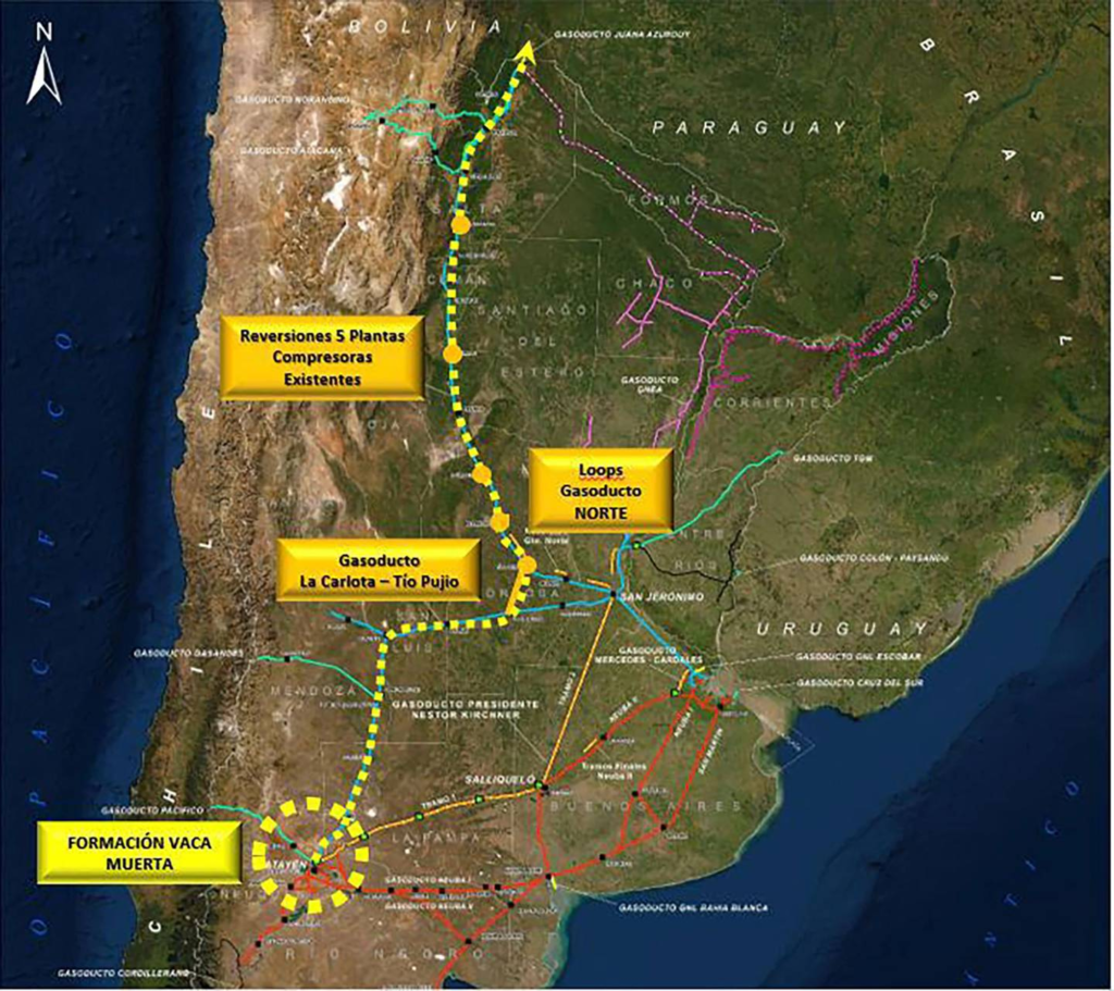 Mapa de Gasoductos en ArgentinaObras de Reversión Gasoducto Norte (Fuente: Diario Río Negro)