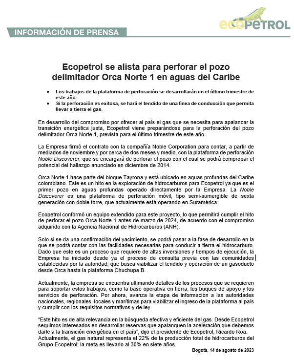 Este proceso ayudará a la transición energética que necesita el país afirmó Ecopetrol. Foto: Twitter @ECOPETROL_SA