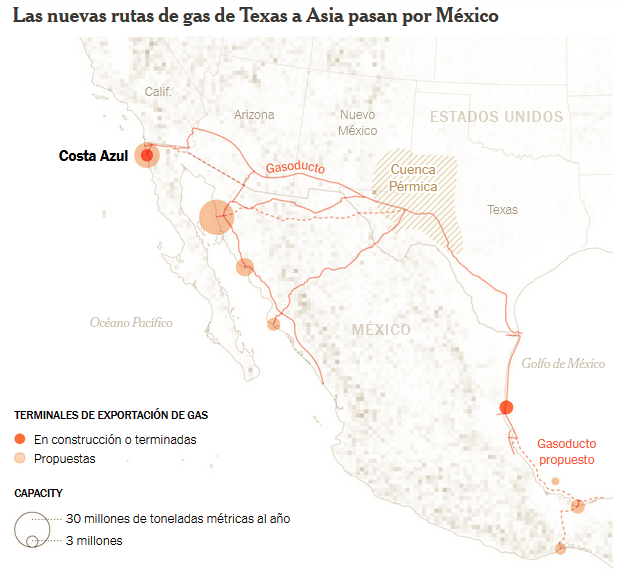 uente: Global Energy Monitor

Nota: Se muestran gasoductos de gas natural seleccionados. Las rutas de los gasoductos son aproximadas.

Por Nadja Popovich