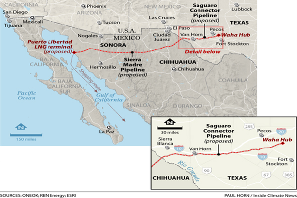 l gasoducto exportaría alrededor de 79,287 metros cúbicos por día de gas natural desde EU a la planta de exportación Saguaro. Planta de GNL Saguaro Energía que desarrolla Mexico Pacific en Sonora. (The Texas Tribune)