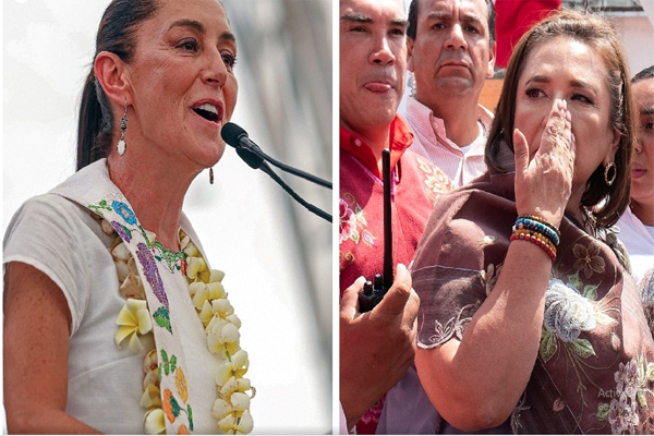 Las candidatas a la presidencia de México la oficialista, Claudia Sheinbaum y la opositora Xóchitl Gálvez durante su participación en diferentes actos políticos. Foto EFE Imagen: