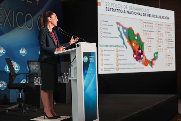 La presidenta electa de México, Claudia Sheinbaum, durante su participación en la Conferencia Internacional de Comercio, celebrada en la Ciudad de México (Foto: @Claudiashein).