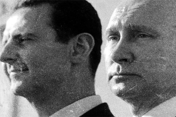 Bashar al Asad y Vladímir Putin en 2017Credit...Ilustración por The New York Times; fuente de la fotografía por Mikhail Klimentyev/Sputnik, vía Associated Press