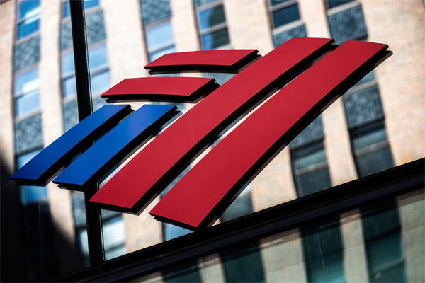 Logo of the Bank of America in a window at San Francisco, Calf. (BofA) 