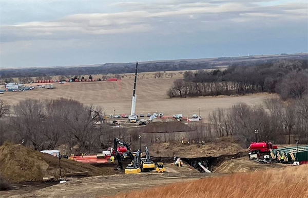 A view of the land repair work underway at site of an oil spill from Keystone Pipeline, located north of Washington, Kansas, U.S December 15, 2022.