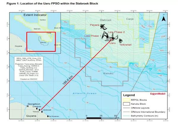 Map showing the location of the Uaru Development Project offshore Guyana