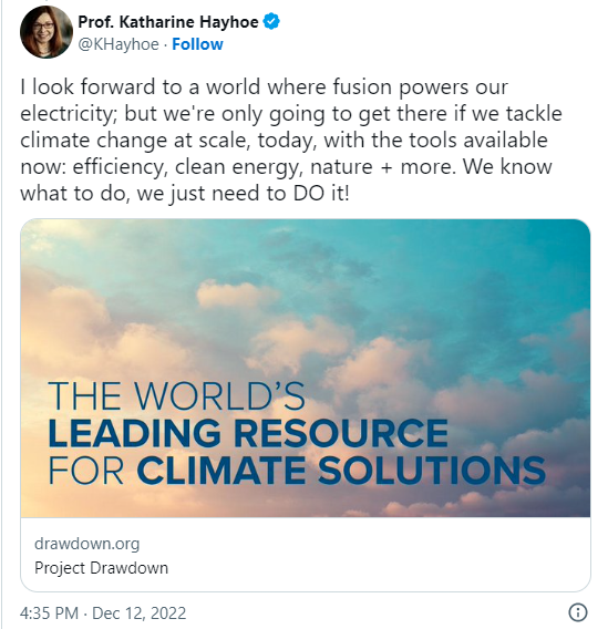 twitter, Katharine Hayhoe, fussion powers electricity