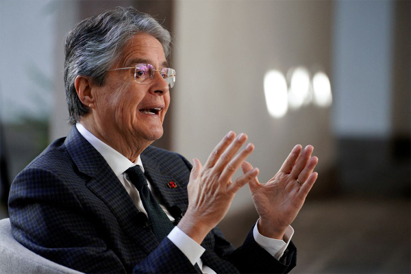 Ecuadorean President Guillermo Lasso participates in an interview at Carondelet Palace, in Quito, Ecuador April 26, 2022.