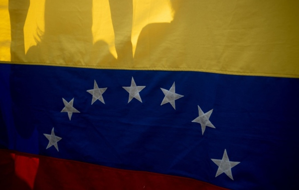 Venezuelan flag during a workers's rights protest in Caracas, Venezuela, on Thursday, Aug. 11, 2022