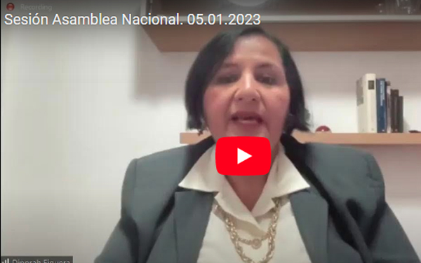 National Assembly Session. 05.01.2023: Primero Justicia, UNT and AD are now in charge of the opposition parliament: a body that now will only be able to act via zoom. Dinorah Figuera is its president
