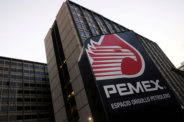 The logo of Mexican state oil company Pemex is pictured at its headquarters in Mexico City, Mexico, February 21, 2022. (Edgard Garrido/Reuters)