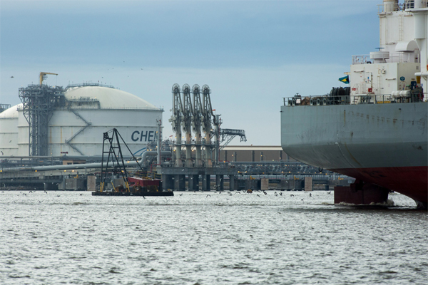 A tanker at sea off a Cheniere Energy liquefied natural gas terminal on the US Gulf Coast. 