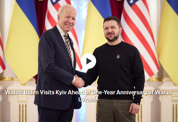 President Joe Biden made a surprise visit to Ukraine ahead of the first anniversary of Russia’s invasion of Ukraine. Biden and President Volodymyr Zelensky were seen in central Kyiv. AP