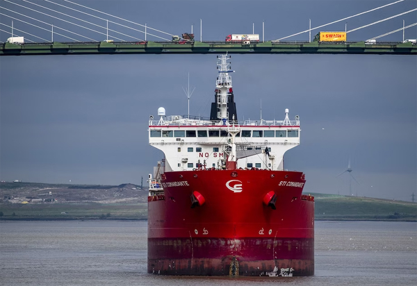 The STI Comandante tanker passes under the Queen Elizabeth II bridge after delivering a shipment of Russian diesel to Purfleet fuel terminal in Purfleet, U.K., on Tuesday, April 5, 2022. The U.K. announced in March that it will phase out imports of diesel from Russia over the year as a response to the countrys invasion of Ukraine. 