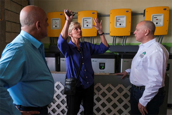 U.S. Secretary of Energy Jennifer Granholm tours community microgrids in Castaner and speaks to leaders of the Cooperativa Hidroelectrica de la Montana during a visit in Lares, Puerto Rico, March 29, 2023. REUTERS/Gabriella N. Baez