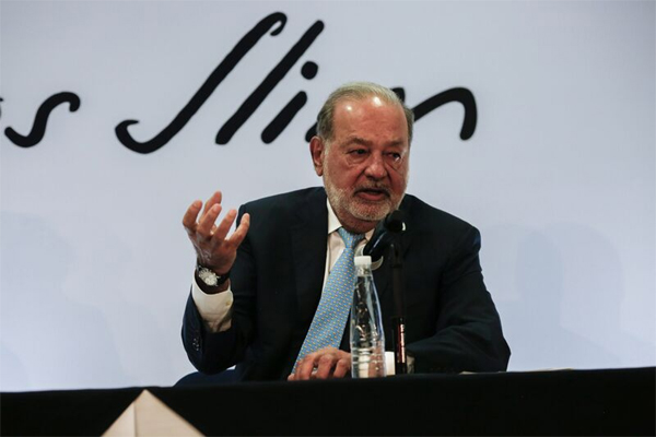 Carlos Slim, chairman emeritus of America Movil SAB, speaks during a press conference in Mexico City, Mexico, on Monday, April 16, 2018.  