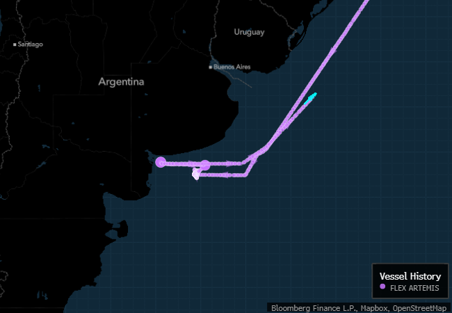 Flex Artemis moves away from Argentina’s Bahia Blanca terminal after government rejects the Russia-sourced cargo 