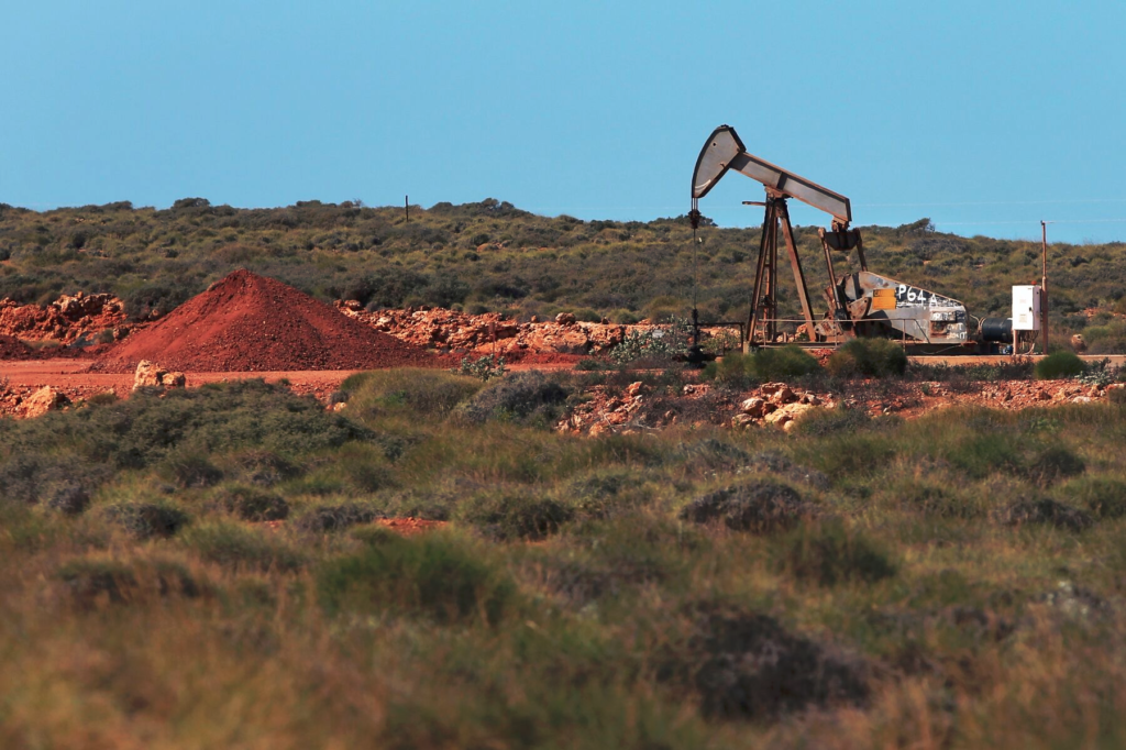Remote Barrow Island became a Class A nature reserve in 1910 because of its rare vegetation and wildlife. Oil wells, drilled in previous decades, dot the landscape, producing a tiny bit of crude next to bulbous termite hills. Photographer: Lisa Maree Williams/Bloomberg