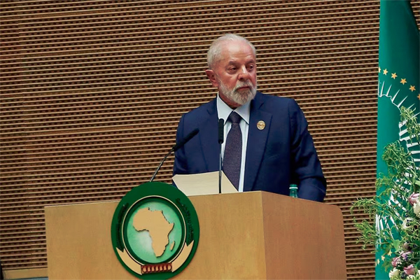 Brazil's President Luiz Inacio Lula da Silva addresses the opening of the 37th Ordinary Session of the Assembly of the African Union at the African Union Headquarters, in Addis Ababa, Ethiopia February 17, 2024.