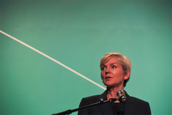 U.S. Secretary of Energy Jennifer Granholm delivers a speech ahead of a conversation with Daniel Yergin, the vice chairman of S&P Global, during the CERAWeek energy conference in Houston, Texas, U.S., March 8, 2023. REUTERS/Callaghan O'Hare