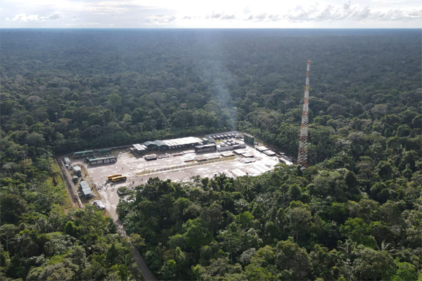 Aerial view of the Tambococha oil platform of state-owned Petroecuador in Yasuní National Park, northeastern Ecuador, on June 21, 2023. (Rodrigo Buendia/AFP) 