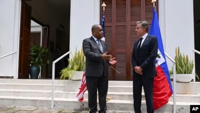 Secretary of State Antony J. Blinken met with Garry Conille, the prime minister of Haiti, in Port-au-Prince on Thursday.Credit...