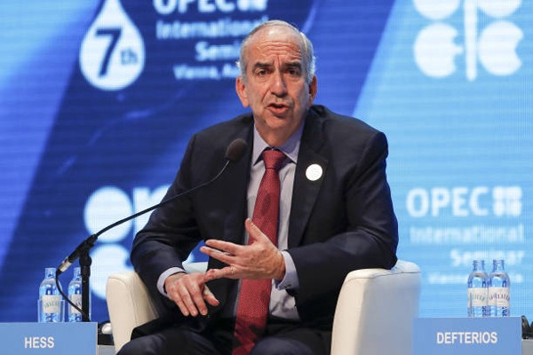 John Hess, chief executive officer of Hess Corp., gestures as he speaks during day two of the 7th Organization Of Petroleum Exporting Countries (OPEC) international seminar in Vienna, Austria, on Thursday, June 21, 2018.